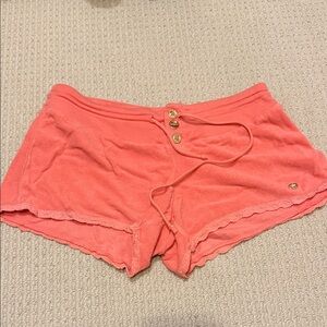 Juicy Couture Coral Terry Cloth Shorts with Button and Lace Trim Detail sz small